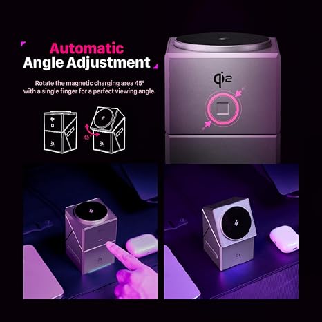 Rubik's Cube Rotating Magnetic Wireless Charger 3-in-1 Intelligent Fast Charging Station 15W for iPhone 12/13/14/15/16 Series, Apple Watch & AirPods Series