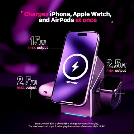 Rubik's Cube Rotating Magnetic Wireless Charger 3-in-1 Intelligent Fast Charging Station 15W for iPhone 12/13/14/15/16 Series, Apple Watch & AirPods Series