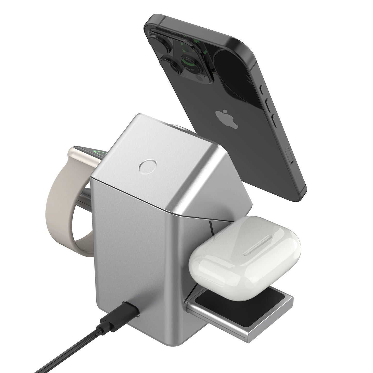 Rubik's Cube Rotating Magnetic Wireless Charger 3-in-1 Intelligent Fast Charging Station 15W for iPhone 12/13/14/15/16 Series, Apple Watch & AirPods Series