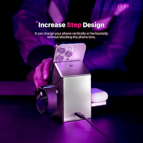 Rubik's Cube Rotating Magnetic Wireless Charger 3-in-1 Intelligent Fast Charging Station 15W for iPhone 12/13/14/15/16 Series, Apple Watch & AirPods Series