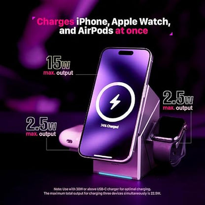 Rubik's Cube Rotating Magnetic Wireless Charger 3-in-1 Intelligent Fast Charging Station 15W for iPhone 12/13/14/15/16 Series, Apple Watch & AirPods Series