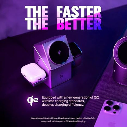 Rubik's Cube Rotating Magnetic Wireless Charger 3-in-1 Intelligent Fast Charging Station 15W for iPhone 12/13/14/15/16 Series, Apple Watch & AirPods Series