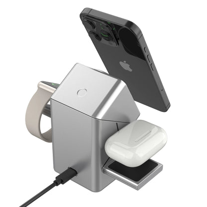 Rubik's Cube Rotating Magnetic Wireless Charger 3-in-1 Intelligent Fast Charging Station 15W for iPhone 12/13/14/15/16 Series, Apple Watch & AirPods Series