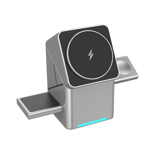 Rubik's Cube Rotating Magnetic Wireless Charger 3-in-1 Intelligent Fast Charging Station 15W for iPhone 12/13/14/15/16 Series, Apple Watch & AirPods Series